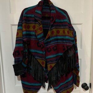 Vintage 70s Leather Tassel Native Long Sleeve Jacket, Size L
